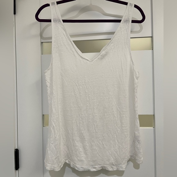 Vince 100% Linen Double V-Neck Camisole Tank White Large EUC - Picture 2 of 8